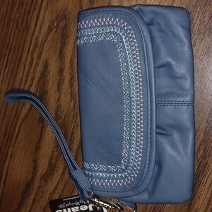 T-shirt & Jeans Wristlet/wallet, Vintage, Denim blue, embroidered, 7.5"x5"
